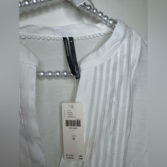 Maeve  for Anthropologie-White Pintuck Front Band-Collar Blouse - Picture 5 of 7